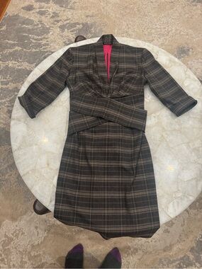 Black Halo Plaid Wrap-Style Dress with Pink Lining S